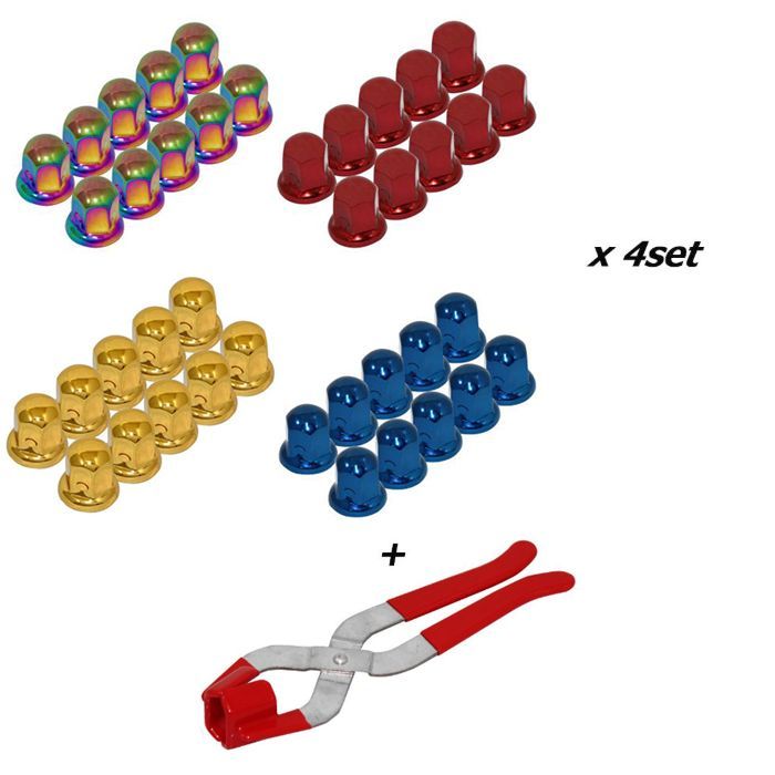 セット ISO33mm スチール製ナットキャップ フロント リア兼用 高さ50mm デコキャップ 40個セット 各色 ゴールド チタン色 レッド ブルー -ナットキャッププライヤー シルバー1個