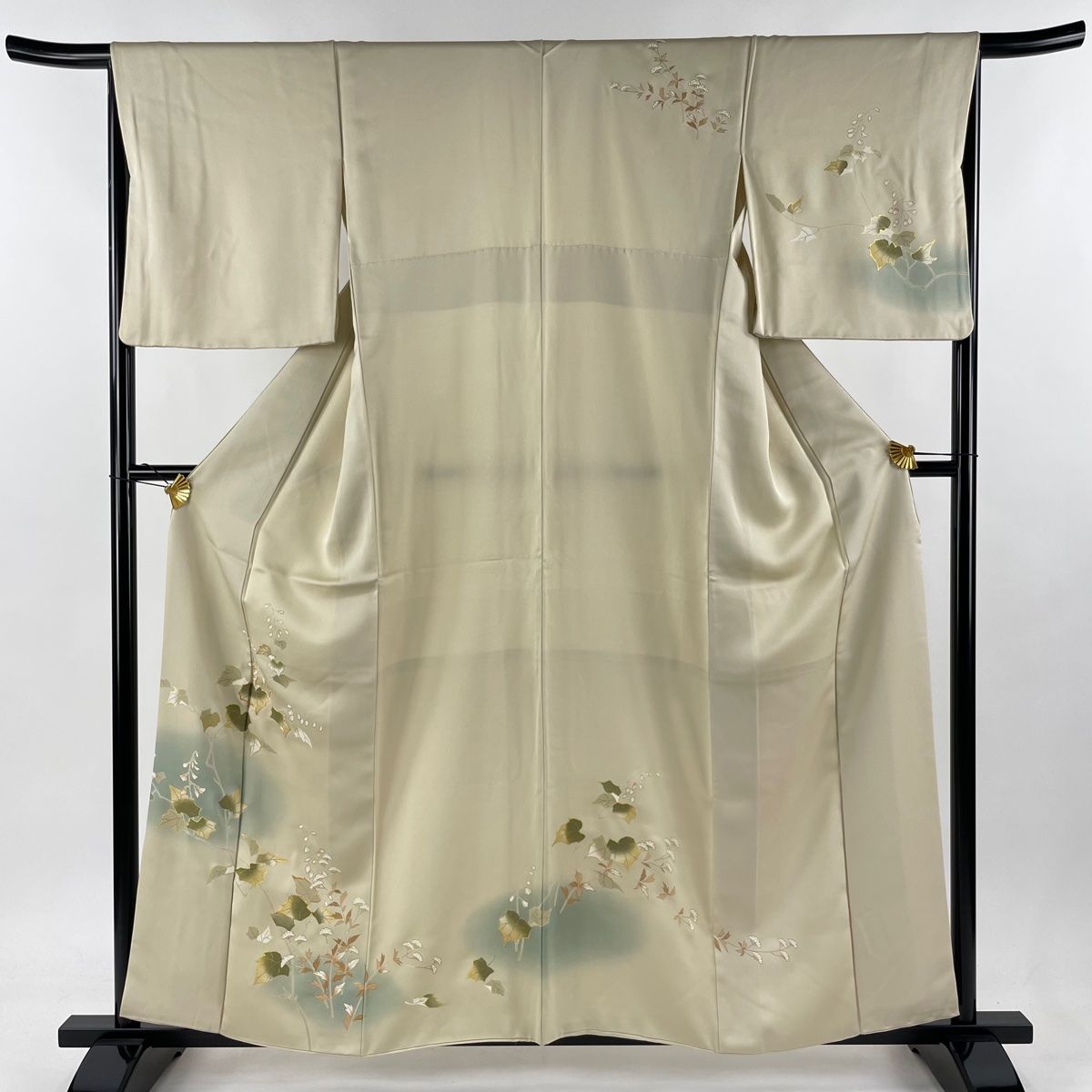 訪問着 身丈158cm 裄丈66cm M 袷 女郎花 枝花 金彩 金糸 ベージュ 正絹  