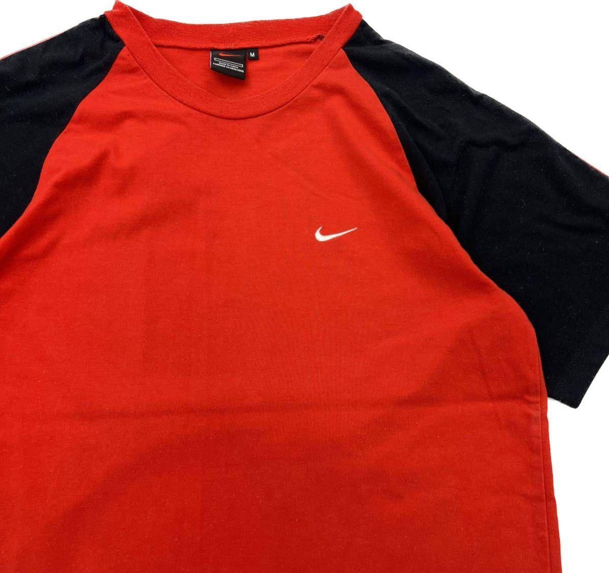 00S ☆ NIKE シンプル デザイン◎ ネイビー レッド ラグラン Tシャツ