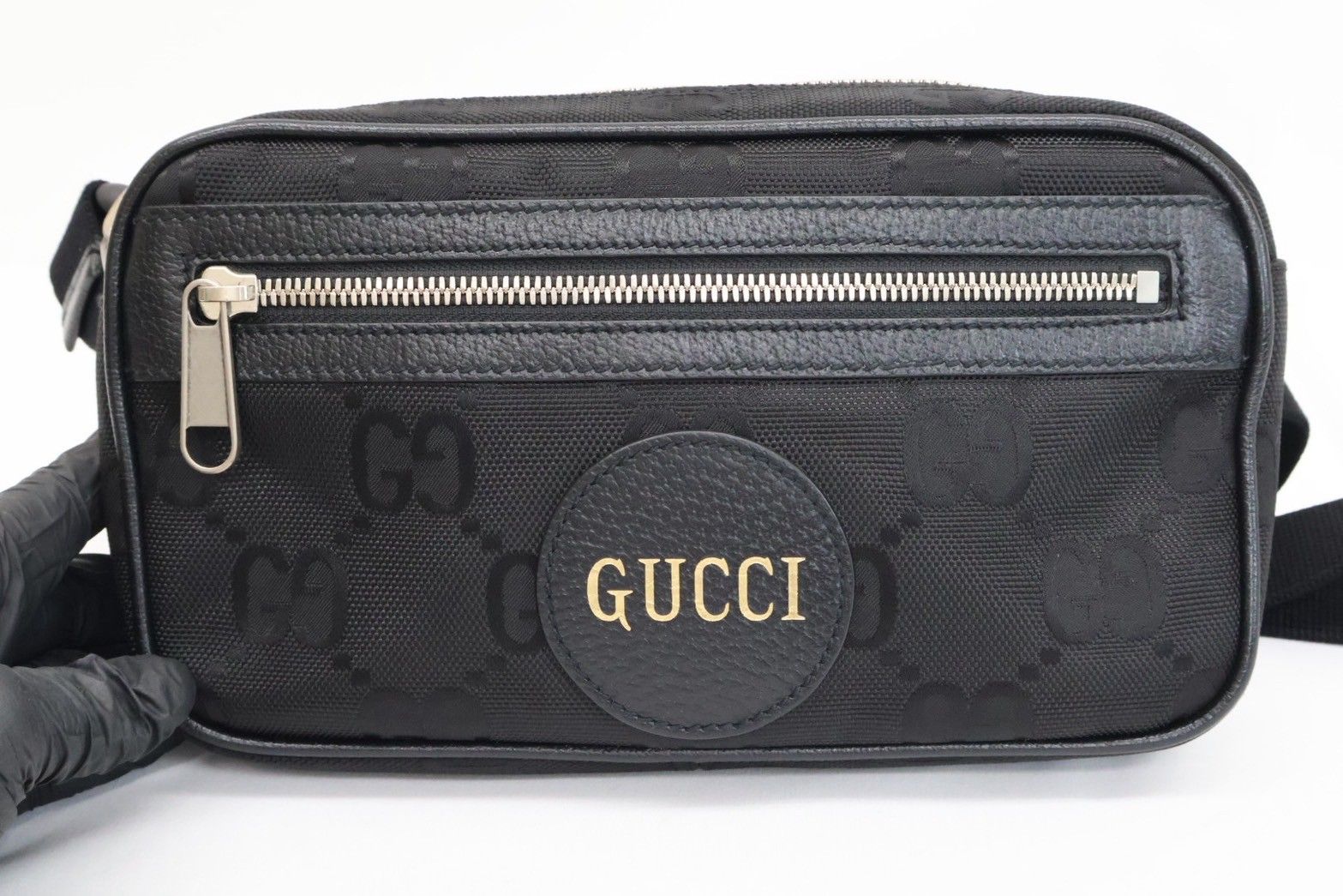 GUCCI オフザグリッド ウエストポーチ 631341 ブラック シルバー金具 GGナイロン 527066