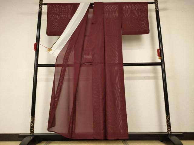 平和屋着物 夏物 色無地 絽 葡萄茶色 正絹 AABB6681jd