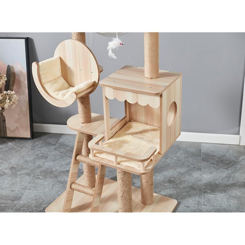 Yilucess 猫タワー キャットタワー 360°透明宇宙船 猫 爪とぎ