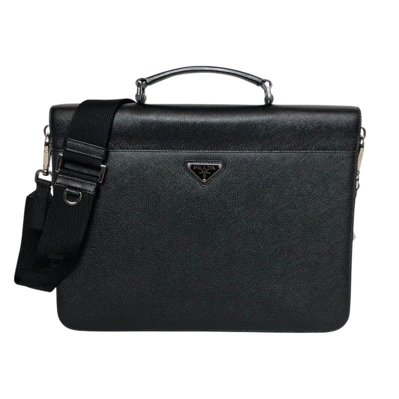 プラダ PRADA サフィアーノ フラップブリースケース ブラック シルバー金具 サフィアーノレザー メンズ ハンドバッグ