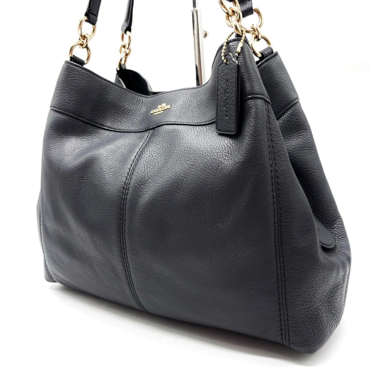 コーチ　COACH ハンドバッグ　トートバッグ　レザー　シボ革　ゴールド金具　黒 極美品】コーチ シボ革 レザー A4 トートバッグ ゴールド金具