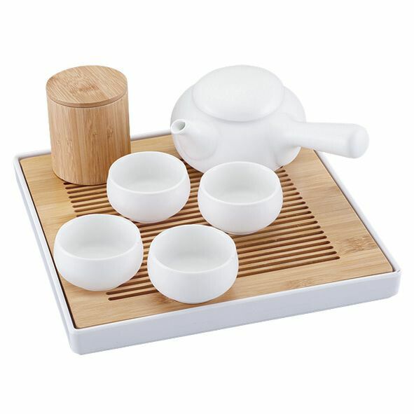カンダ カジュアル中国茶器セット マットホワイト 茶盤1茶壷1茶缶1茶杯4 1点