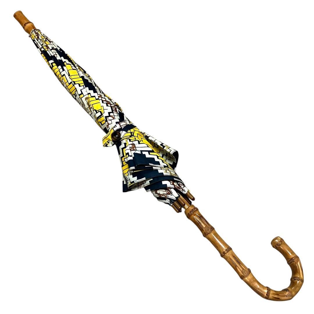 ほぼ未使用 2154 mandrake 日傘 雨傘 バンブー イエロー ネイビー  