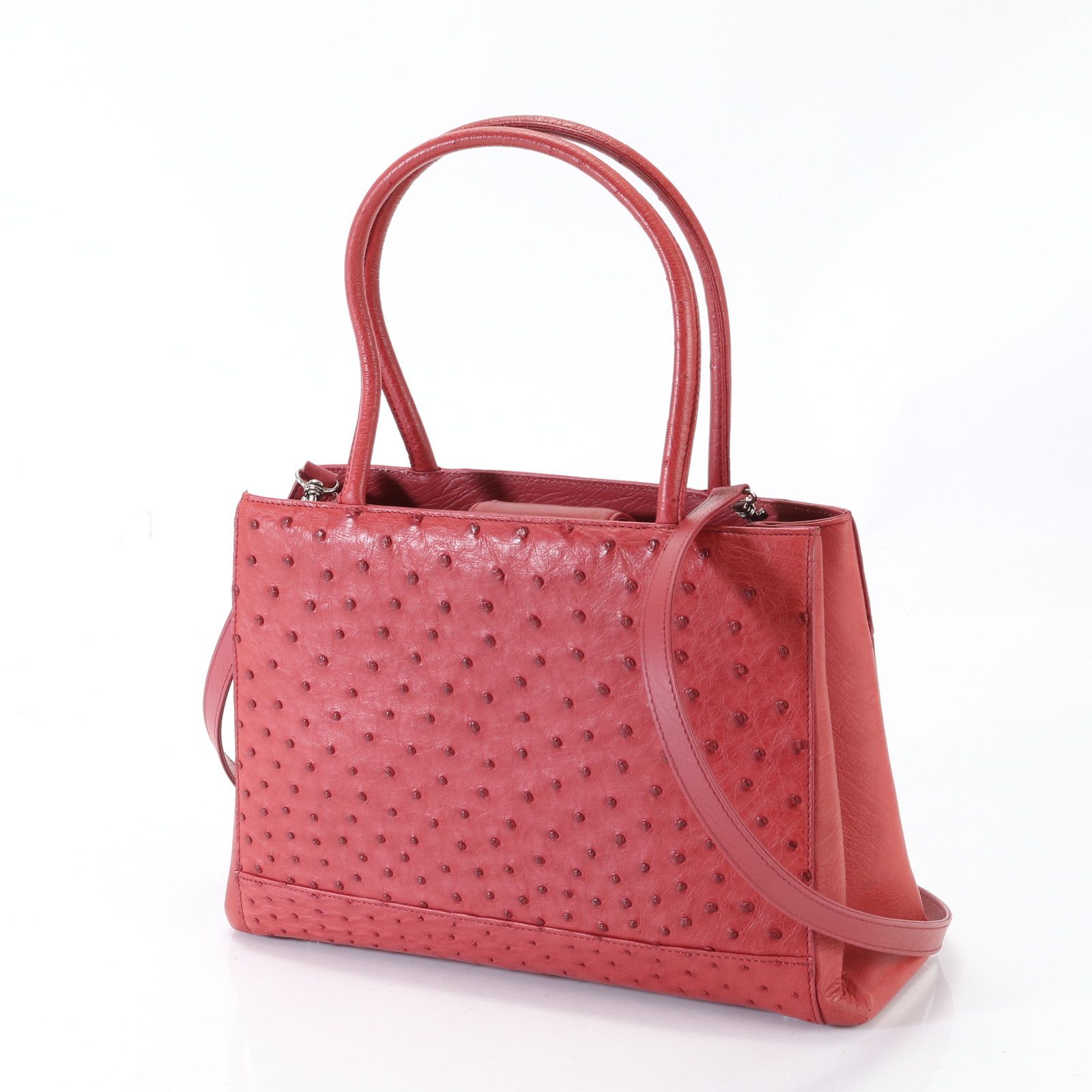 美品 オーストリッチ レザー 2WAY ショルダーバッグ 斜め掛け クロス 