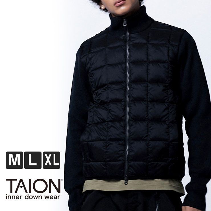 タイオン TAION メンズ レディース m l xl 黒 ブラック ベーシック ハイネック ニットスリーブ ダウンジャケット TAION-102WZSN メンズ Mサイズ Lサイズ XLサイズ 秋 冬 秋冬 軽量 アウトドア キャンプ