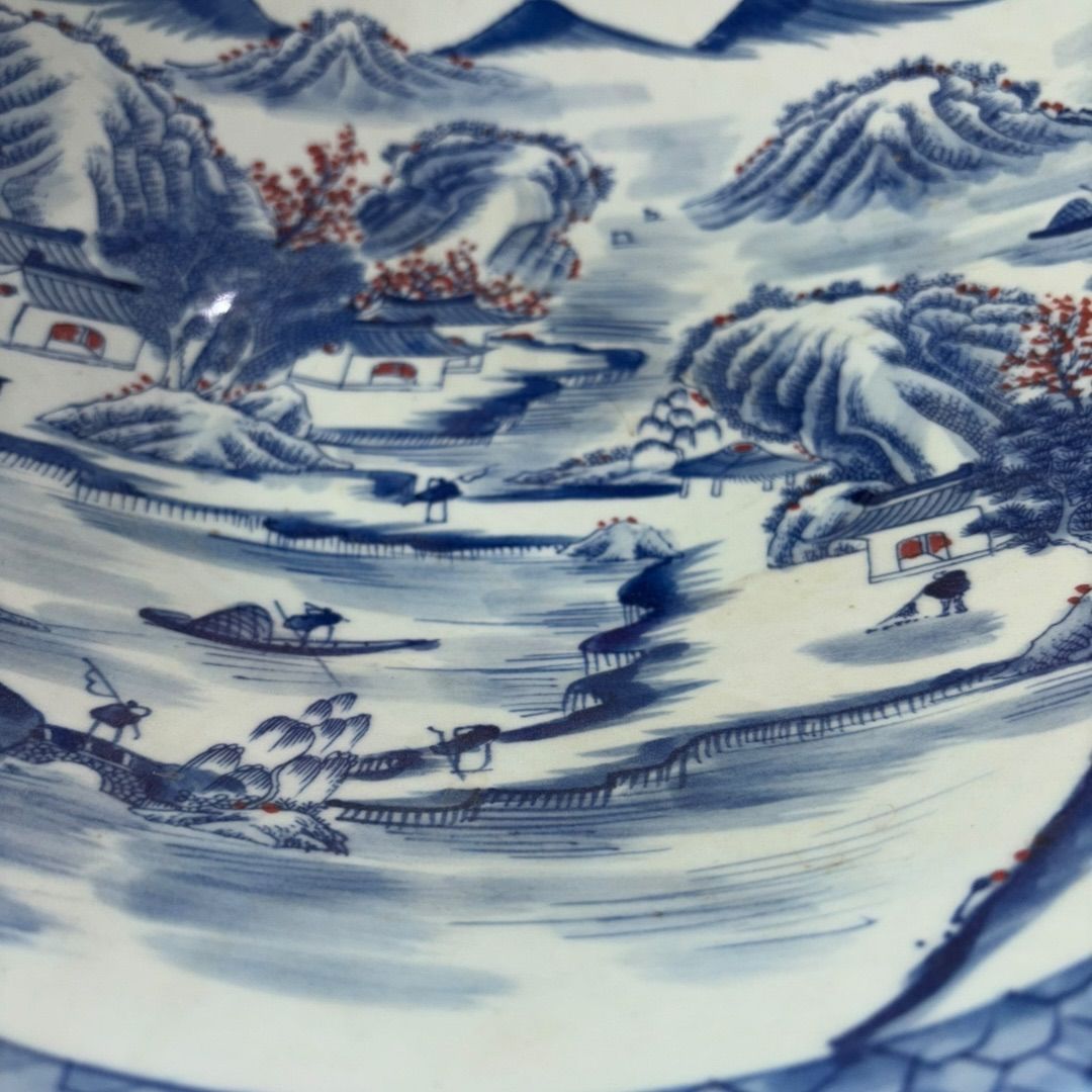 中国美術 中国買い付け 大皿 飾り皿 風景 染付 大清康煕年製 和