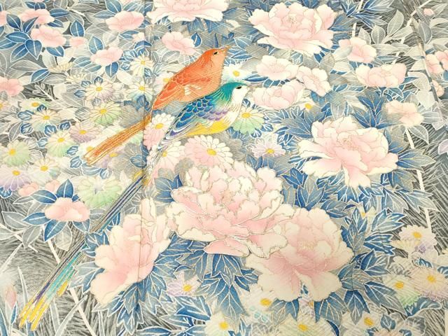 豪華振袖　駒刺繍　流水舞鳥文　暈し染め　金彩　着丈168cm　正絹　逸品 平和屋着物□豪華振袖 駒刺繍 花鳥文 暈し染め 金彩 正絹 逸品