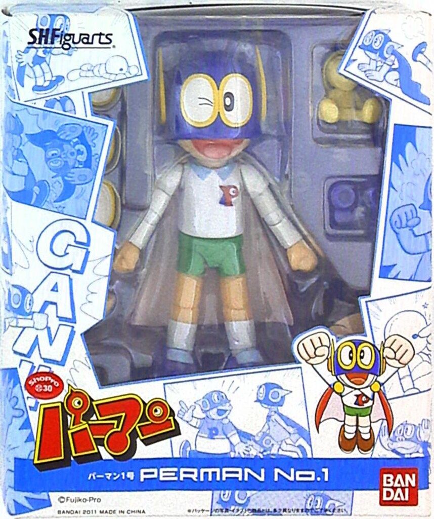 ソフビ パーマン1号+2号 未開封 メット脱着 27cm+25cmパー子 青色