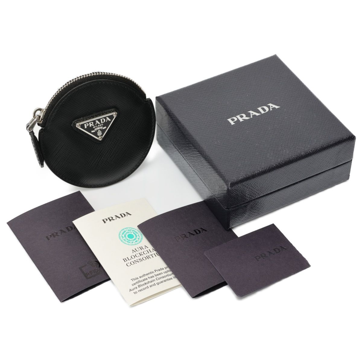 現行❀極美品 RFID搭載 プラダ サフィアーノトライアングル コインケース 黒 PRADA プラダ ミニ財布 サフィアーノ トライアングル コイン