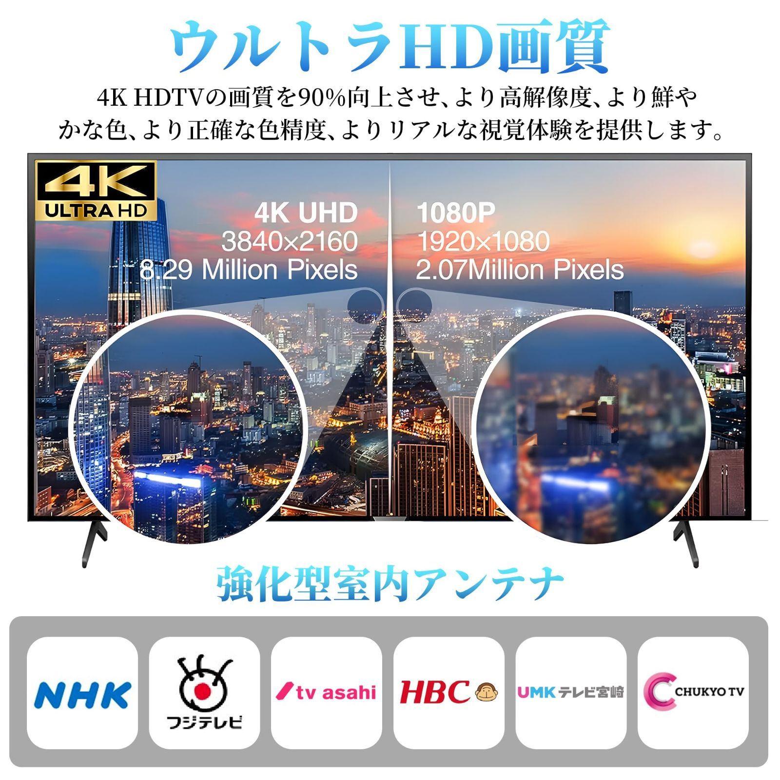 室内アンテナ テレビアンテナ 500KM 受信範囲 4K アンテナ - テレビ