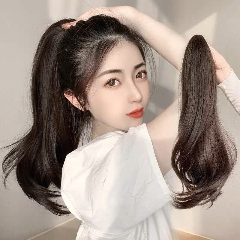 Lily’s select(リリーズセレクト)レディース ツートンポニーテール40cm クリップ ウィッグ つけ毛 ロング カール ヘア エクステ ポイントウィッグ ウェイビー?アッシュグレー (ダークブラウン（