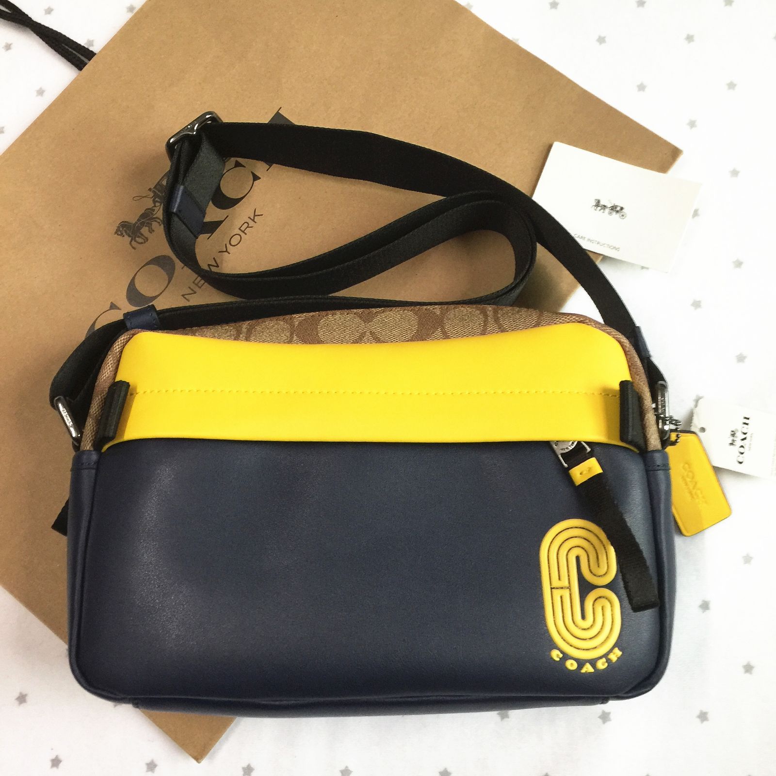 セール中】COACH コーチバッグ 2373 イエロー×ネイビー ショルダー 