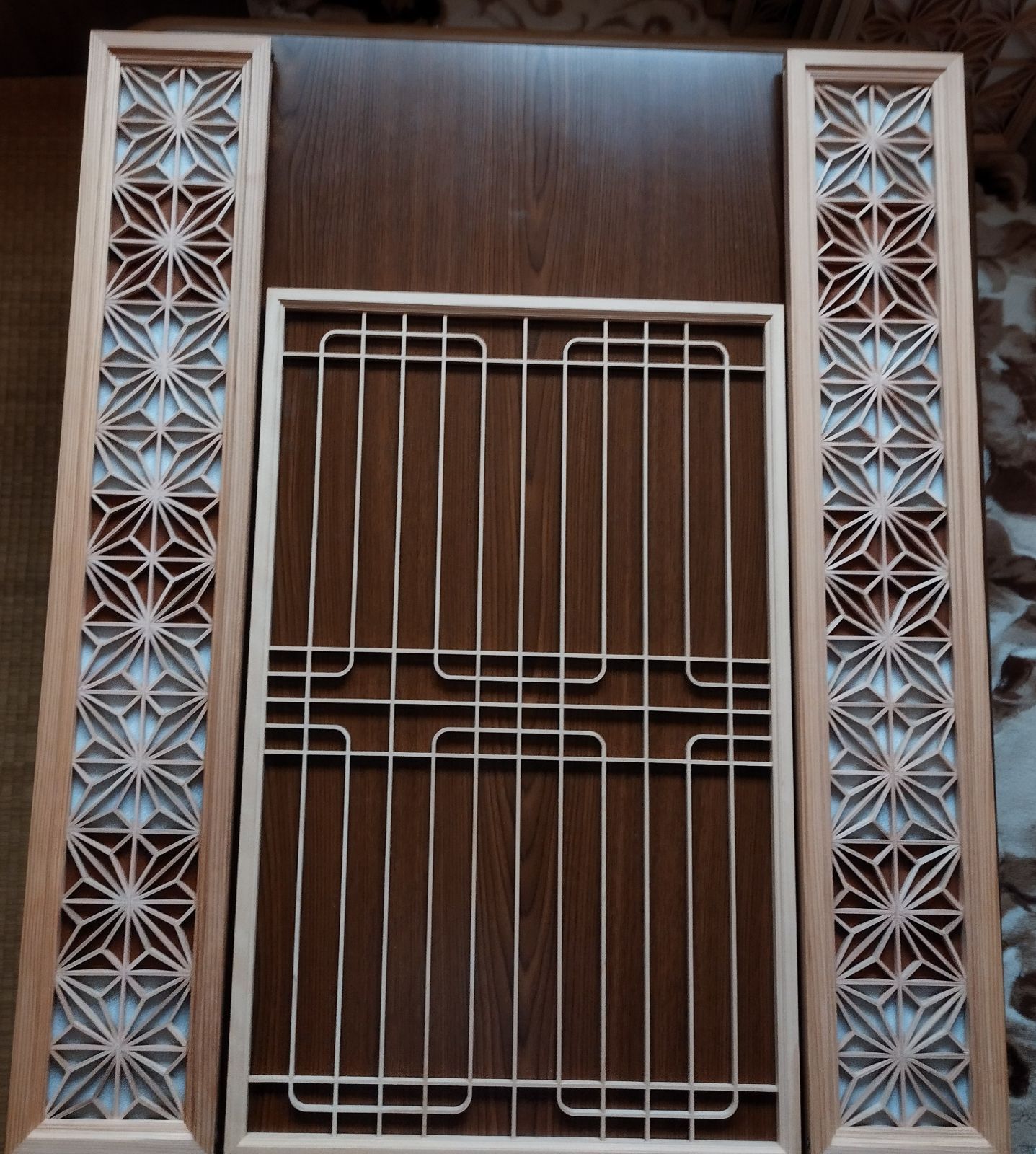 85 麻の葉組子 吹き抜け カラーアクリル板入り3枚一組