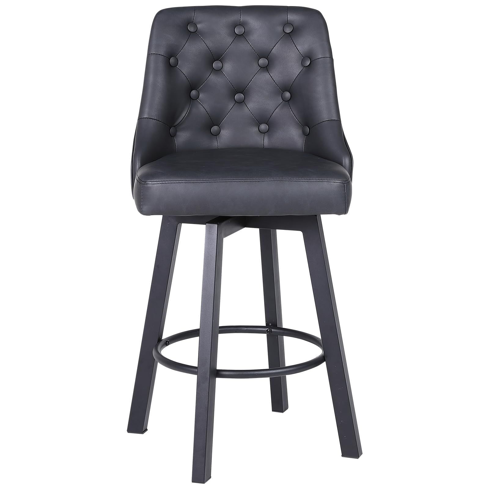 フットレスト付き 撥水PUレザー バー椅子 メンテナンス簡単 360°回転式 耐荷重150KG キッチン島 座面高66.5CM リビングチェア 1脚 業務用 家庭用 カウンターチェア 職人技 Youhauchair ブラック