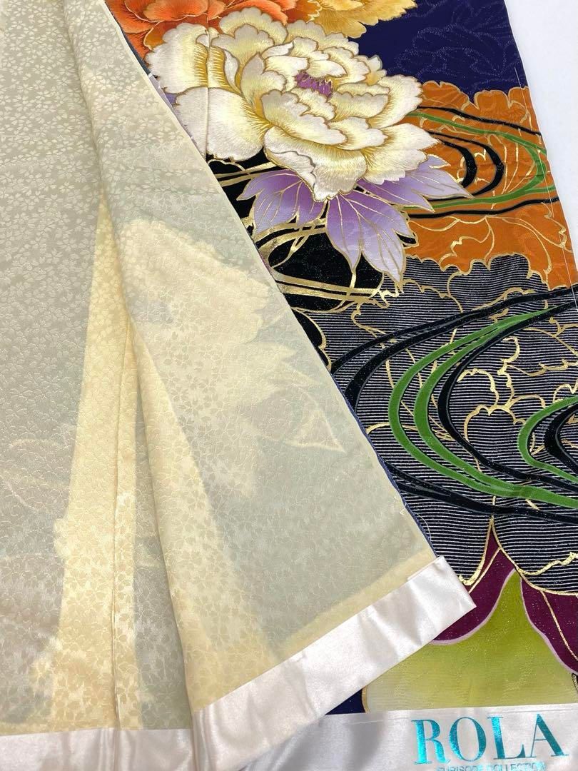 振袖 仮絵羽 舞台衣装 銀通し 刺繍 金彩 百合 大輪 正絹 未仕立て品 八掛付 振袖 RORA 仮絵羽 銀通し 刺繍 金彩 大輪 正絹 未仕立て品 八掛付き