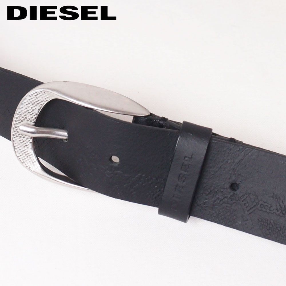 DIESEL 黒 レザーベルト エンボス加工 DIESEL ディーゼル レザー エンボスベルト ブラック - メルカリ