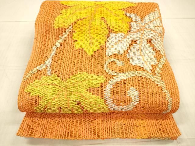 平和屋着物＊夏物　八寸名古屋帯　蔦の葉文　銀糸　正絹　逸品　DAAX8940cm 平和屋着物＊夏物 八寸名古屋帯 蔦の葉文 銀糸 正絹 逸品