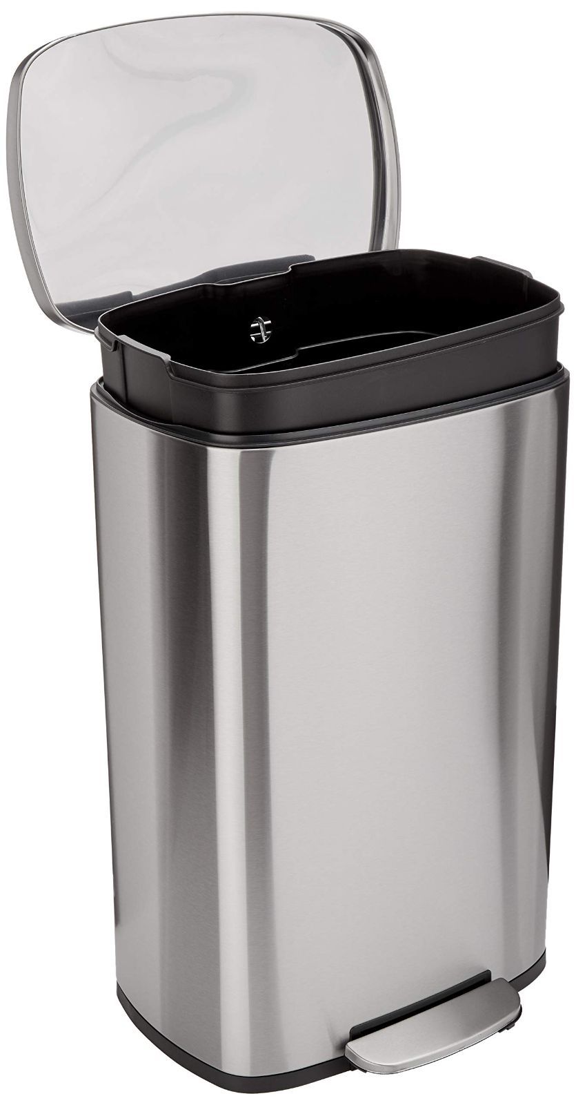 在庫 ソフトクローズ 静音 ふた付き 50L 50リットル ペダル付き スチール製 ゴミ箱 サテンニッケル おしゃれ ベーシック 長方形