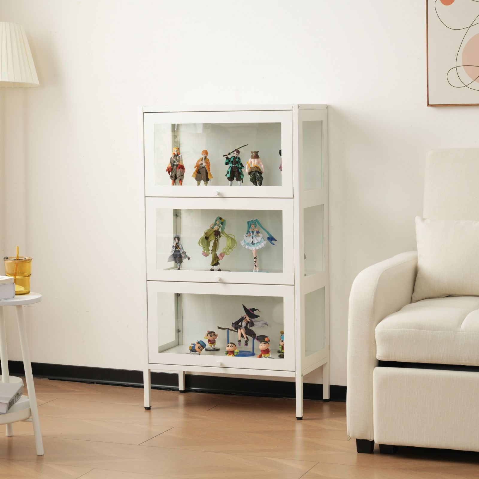【幅60cm×奥行35cm×高さ110cm】コレクションケース　ホワイト コレクションケース フィギュアケース 3段 幅60×奥行35×高さ110cm 強化
