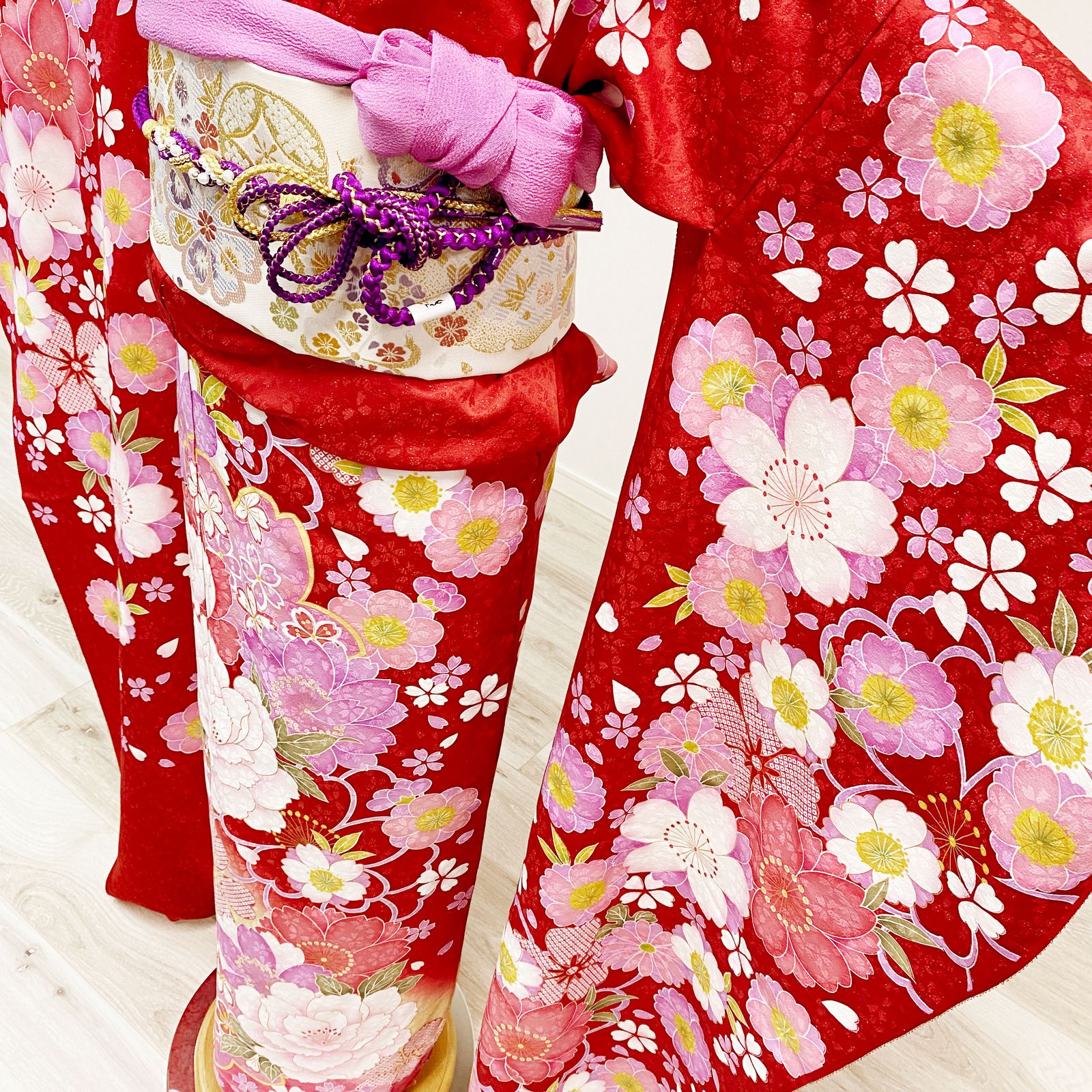 新品・一式セット】振袖 未使用 仮絵羽 赤 桜 牡丹 成人式 F17 - メルカリ