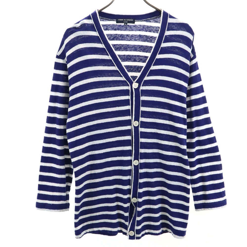 コムデギャルソンオム 日本製 ボーダー柄 長袖 Vネック カーディガン S ブルー×ホワイト COMME des GARCONS HOMME メンズ コムデギャルソンオム 日本製 ボーダー柄 長袖 Vネック カーディガン S