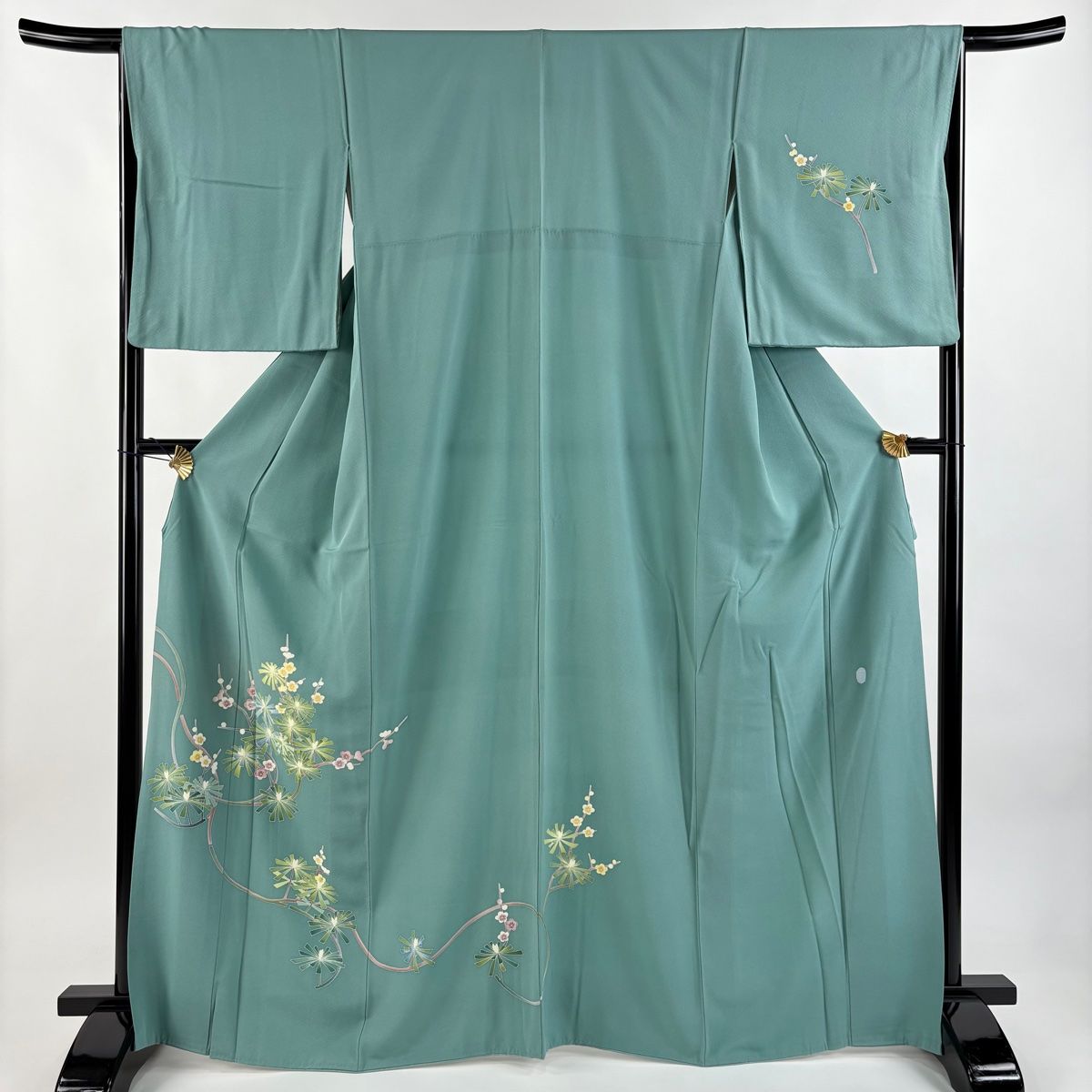 付下げ 身丈166cm 裄丈66cm M 袷 南克治 落款 松 梅 緑 正絹 名品