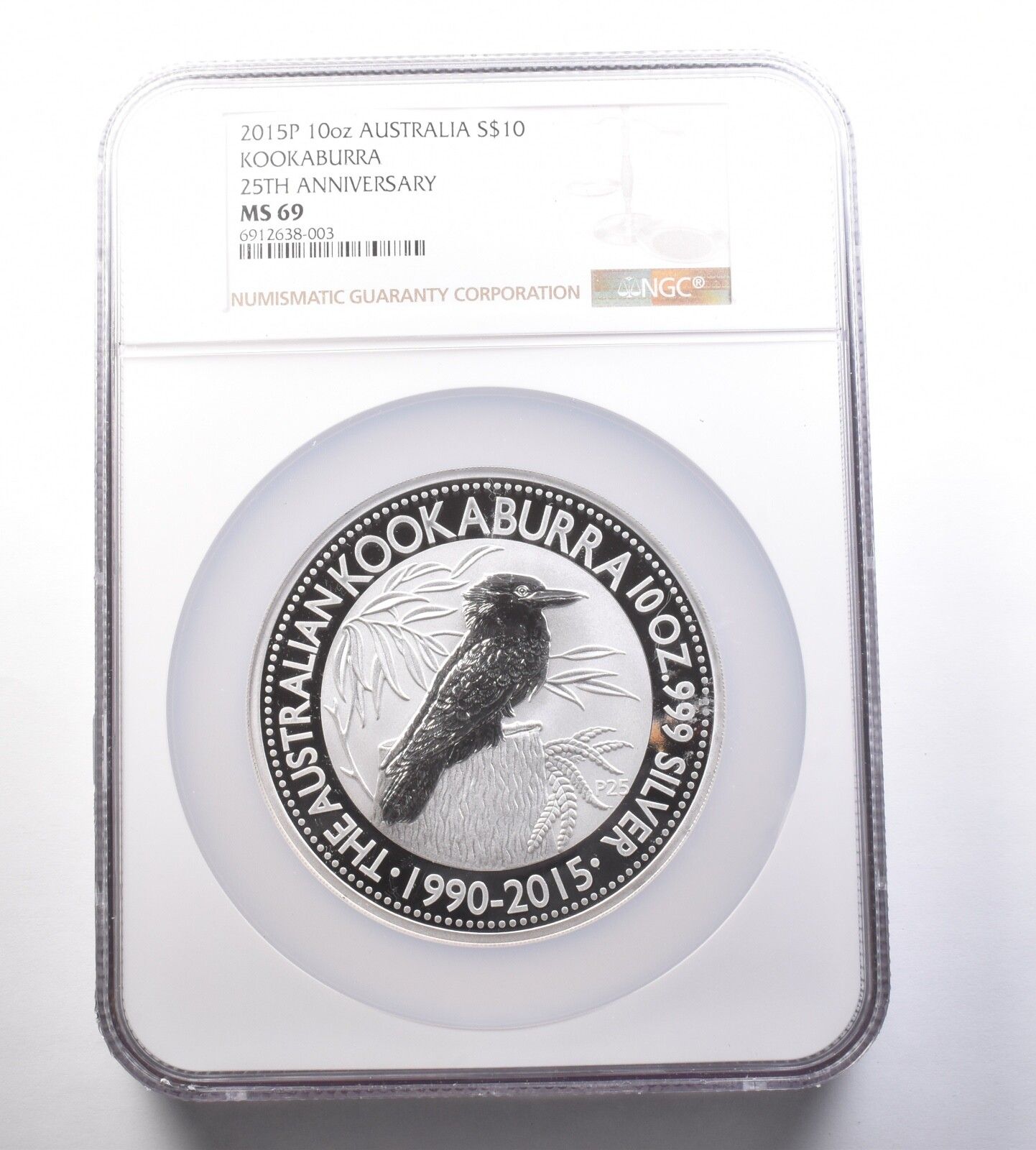 2015 P アトラリア $10 シルバーワライカワセミ 10 オンス 25 周年記念 MS69 NGC