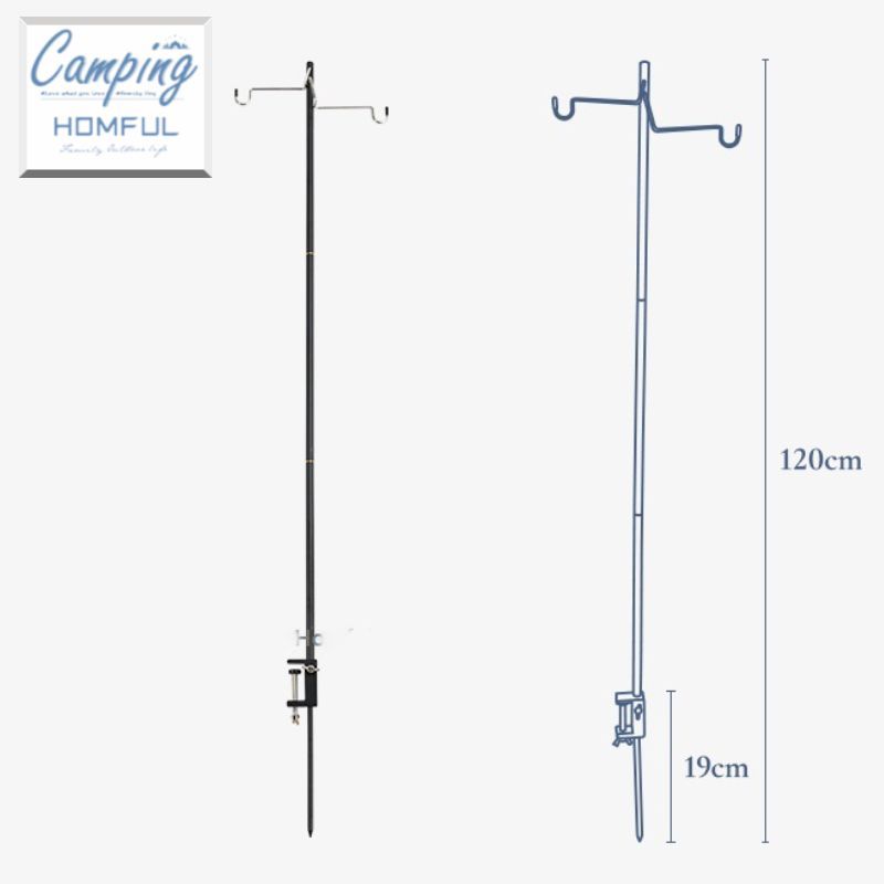 HOMFUL ダブルフックテーブルランタンスタンド ケース付 クランプ＆打ち込み 2WAYランタンポールスタンド IGTテーブルランタンスタンド  テーブルランタンスタンド テーブル取付クランプ付き 収納ケース付 ダブルフックランタンスタンド