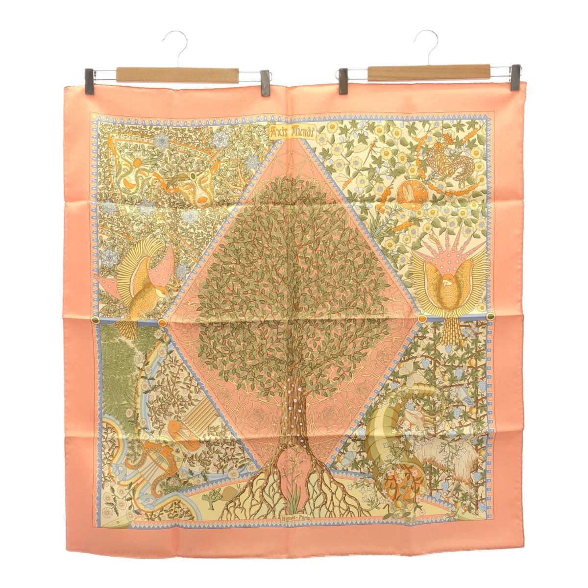 HERMES エルメス カレ90 スカーフ Axis Mundi 世界中心軸 シルク100％ オレンジ系 服飾小物 25k512-12