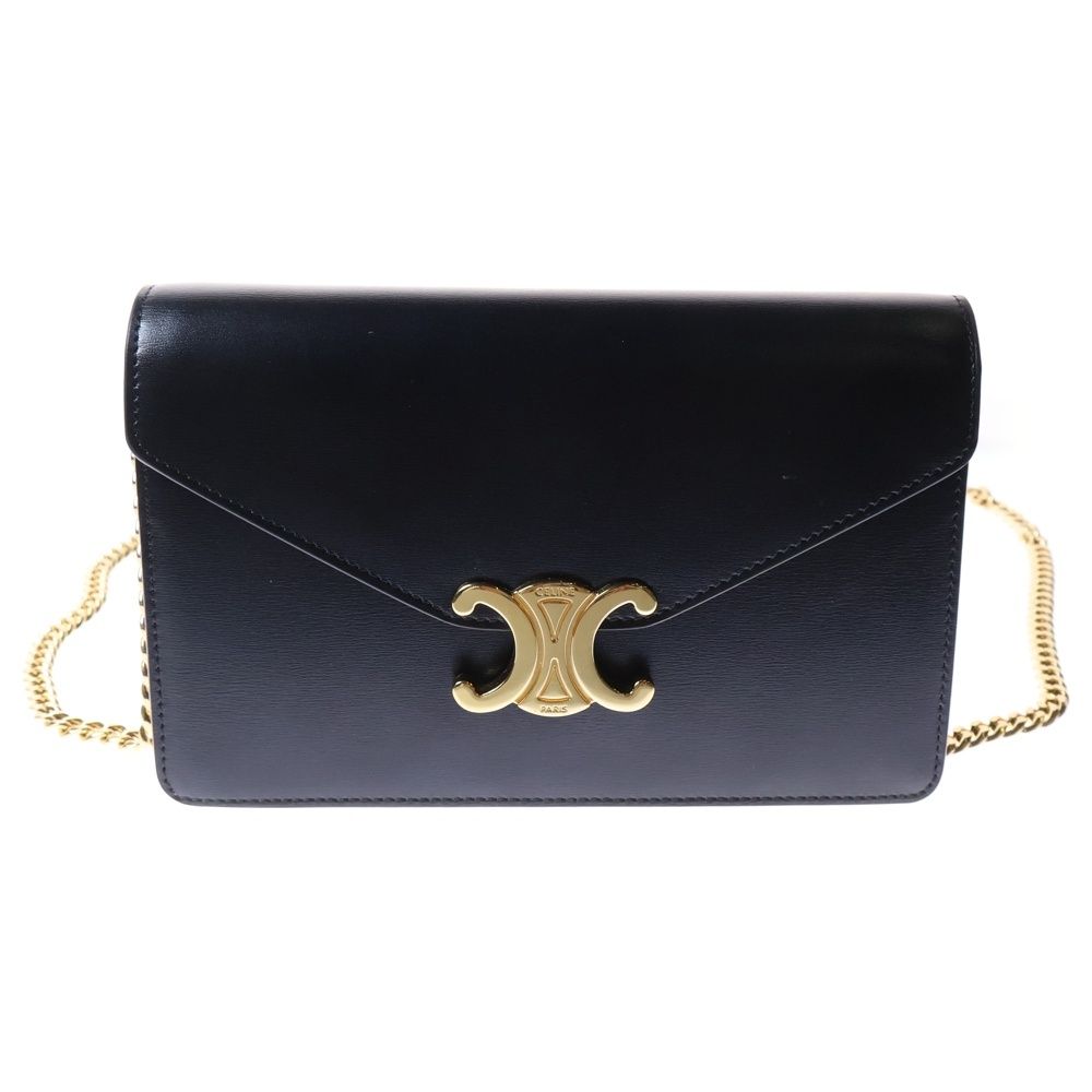 CELINE チェーンウォレット ショルダーバッグ □CELINE□トリオンフ チェーンウォレット ブラック (CELINE