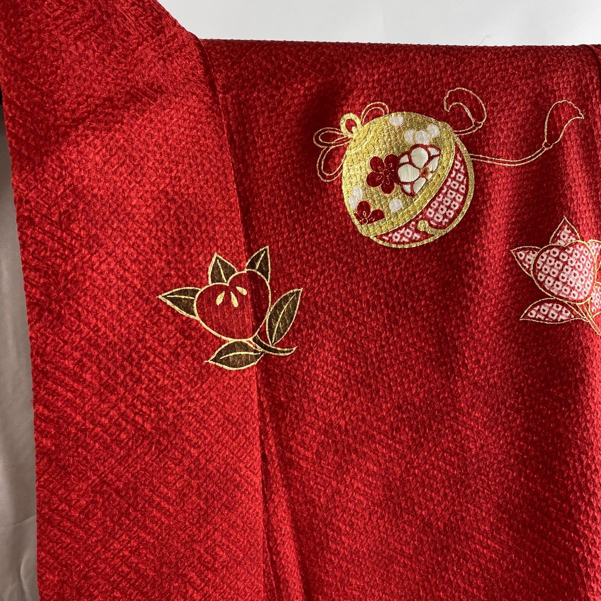 ち★美品★ 振袖&長襦袢セット　正絹　織柄無地　花紋刺繍　身丈162センチ 振袖 身丈162cm 裄丈64cm M 袷 袋帯フルセット 几帳 橘 金彩