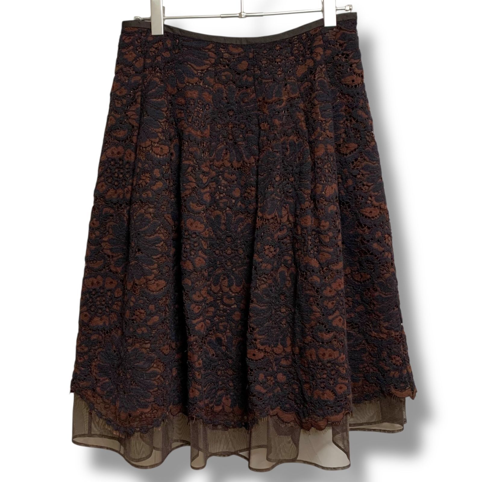 TO BE CHIC トゥービーシック ブラック ブラウン 花柄 フ スカート レース ポリエステル レディース サイズ40 Lサイズ相当 エレガント 上品 華やか 001076H