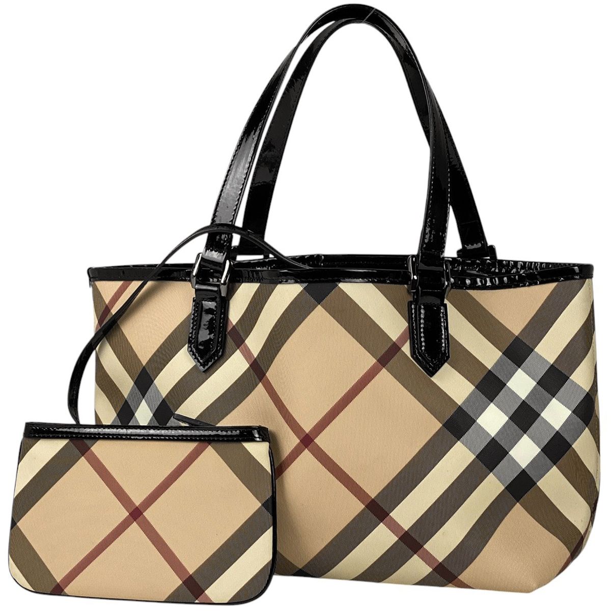 バーバリー BURBERRY チェック柄 トートバッグ ハンドバッグ トートバッグ コーティングキャンバス ベージュ ブラック レディース