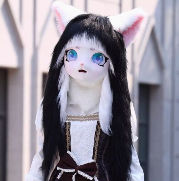 着ぐるみヘッド 猫 口開け 黒と白 全頭ヘッド ケモノ マスク ファースーツ ぬいぐるみ コスプレ コスチューム - メルカリ