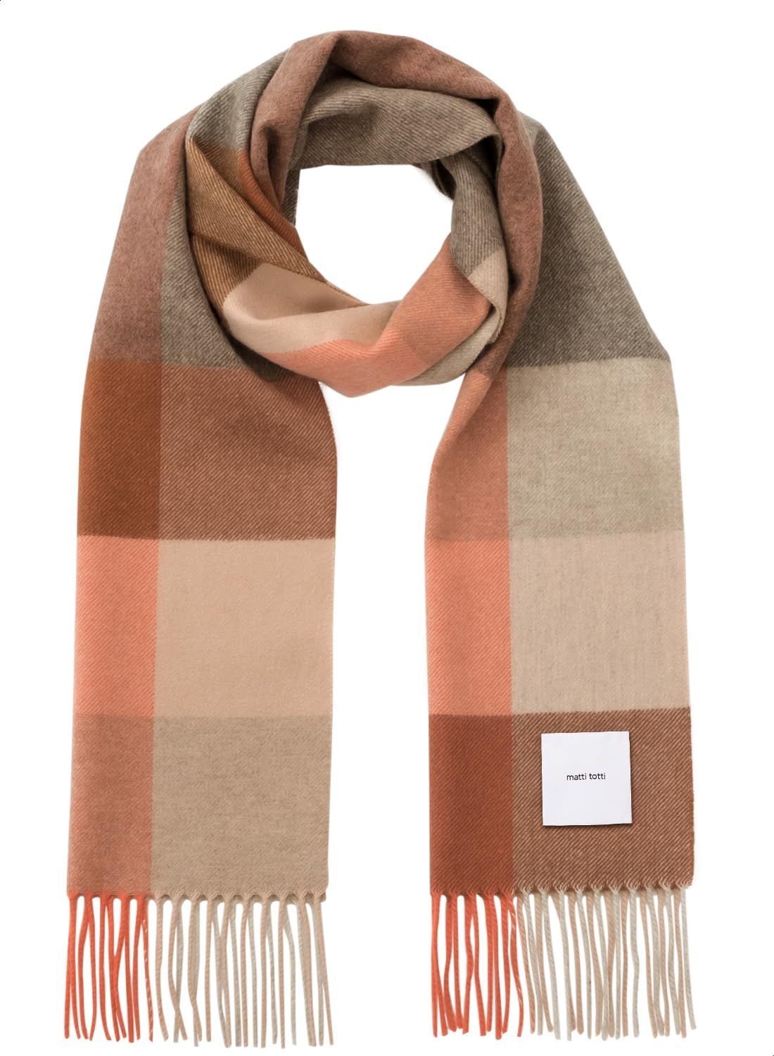 F_Apricot × Brown matti totti Apricot × Brown カシミヤ マフラー カシミア マフラー 大判 厚手 レディース チェック柄 チェック ストール 100 女性 ロング リバーシブル カシミヤマフラー カシミアマフラ