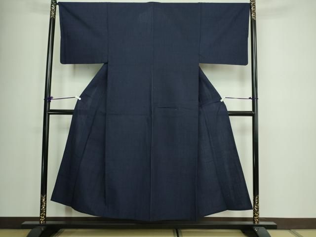 平和屋着物▽男性 紬 単衣 鉄紺色 正絹 DAAW9389sf