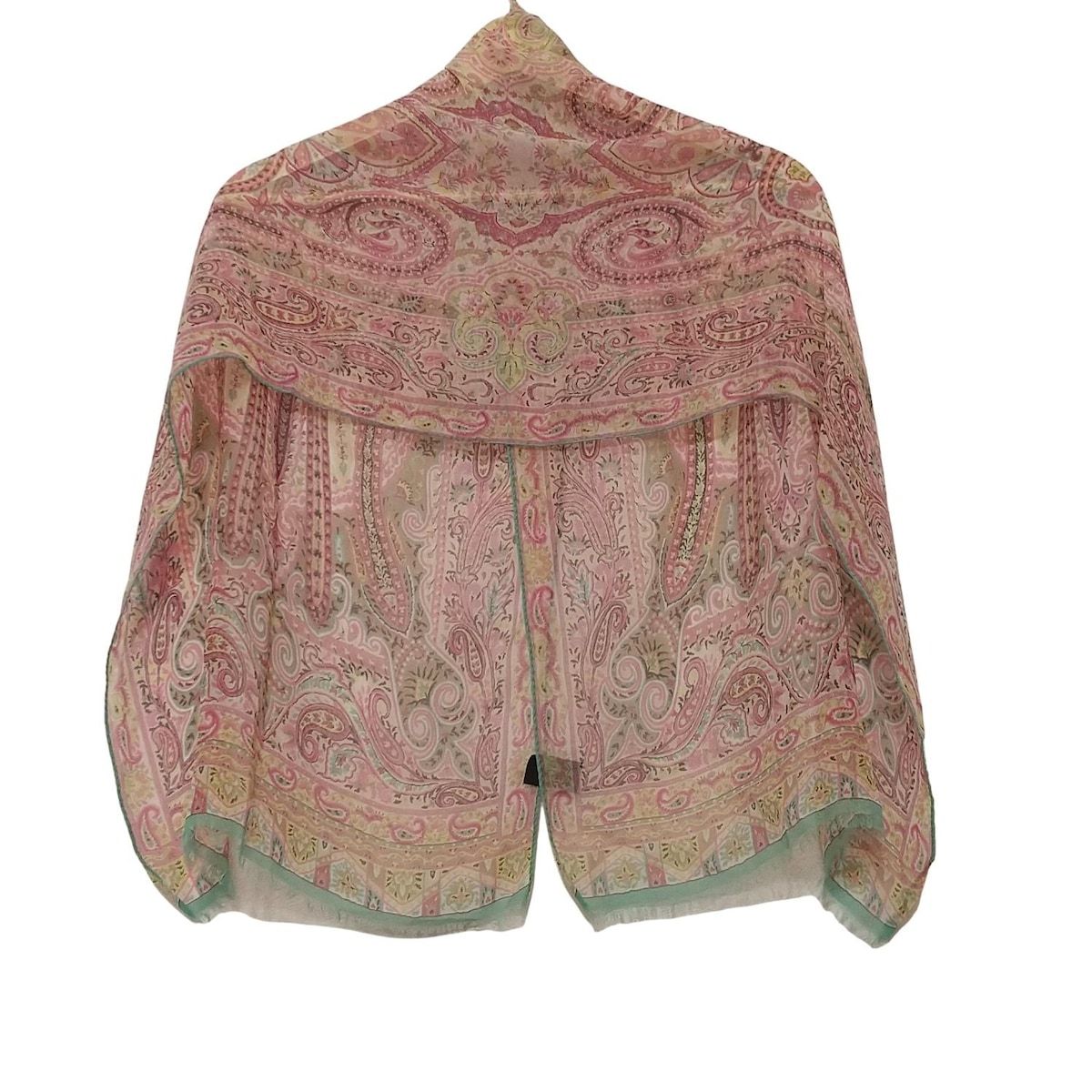美品 ETRO エトロ ストール グリーン×ピンク 大判 ETRO(エトロ) ストール(ショール)美品 - ライトピンク×ライト