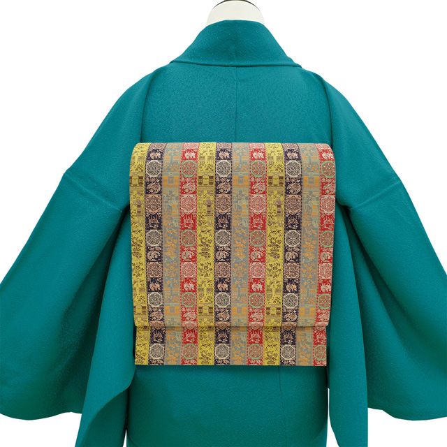 新古品】 龍村美術織物 開き仕立て 正絹 全通 京袋帯 たつむら 赤 黄