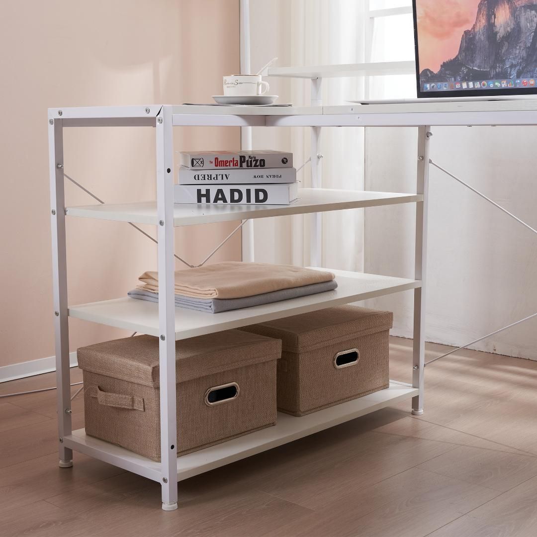 パソコンデスク L字120cm3段ラック付付きデスク木製 ミシン台 良い