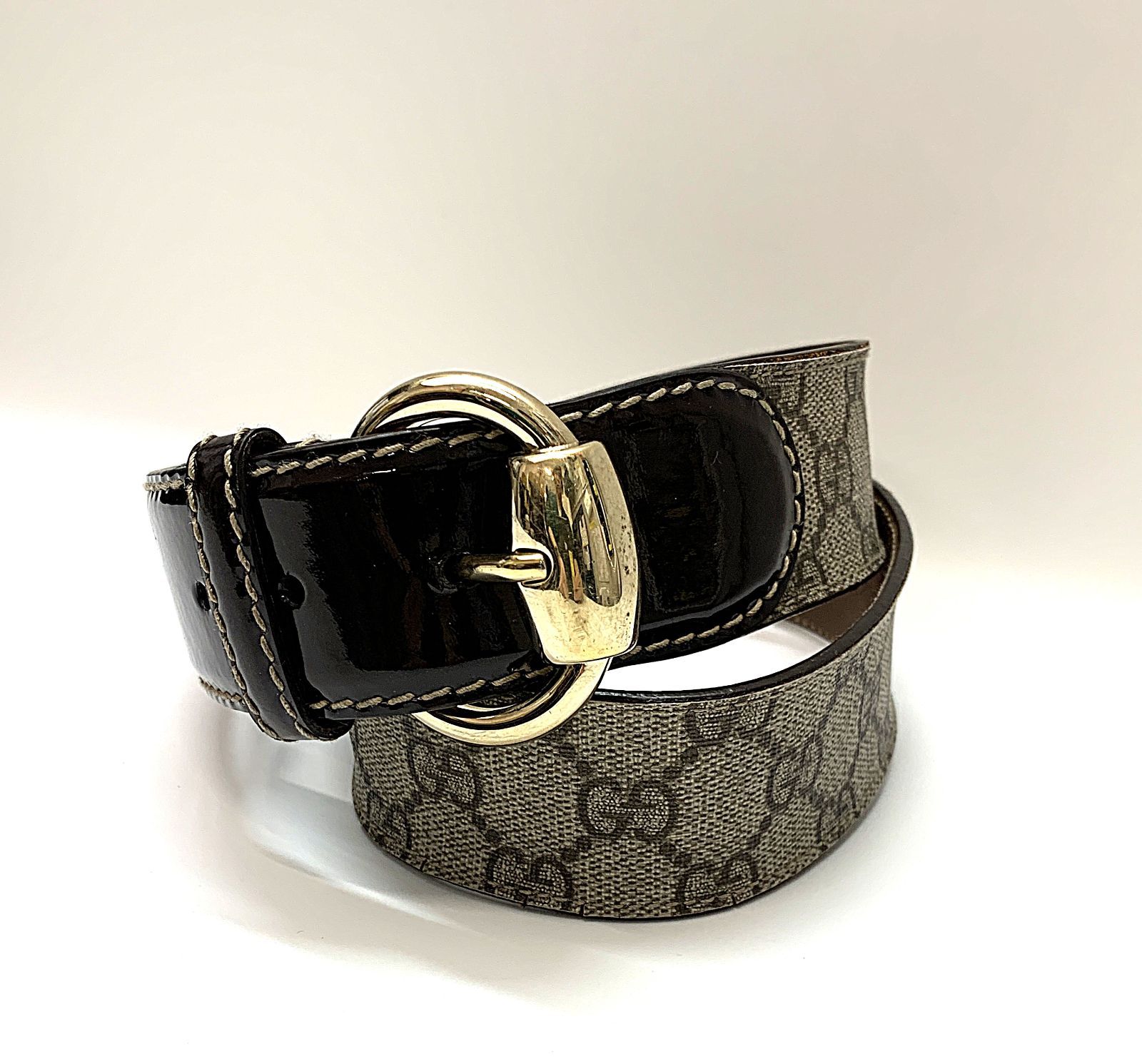 値下げ❗️GUCCI グッチ GG柄 ベルト ブラウン系 レディース エナメル 
