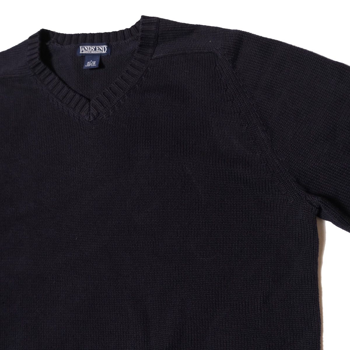 90's 00's ランズエンド Vネック コットンニットセーター 紺 (L