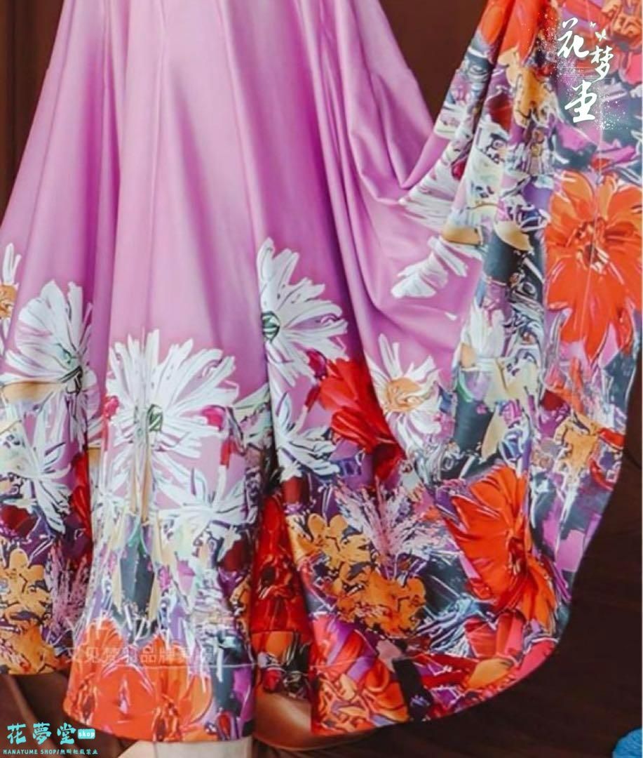 社交ダンスドレス モダンダンス ワルツ 花柄 プリント S - XL