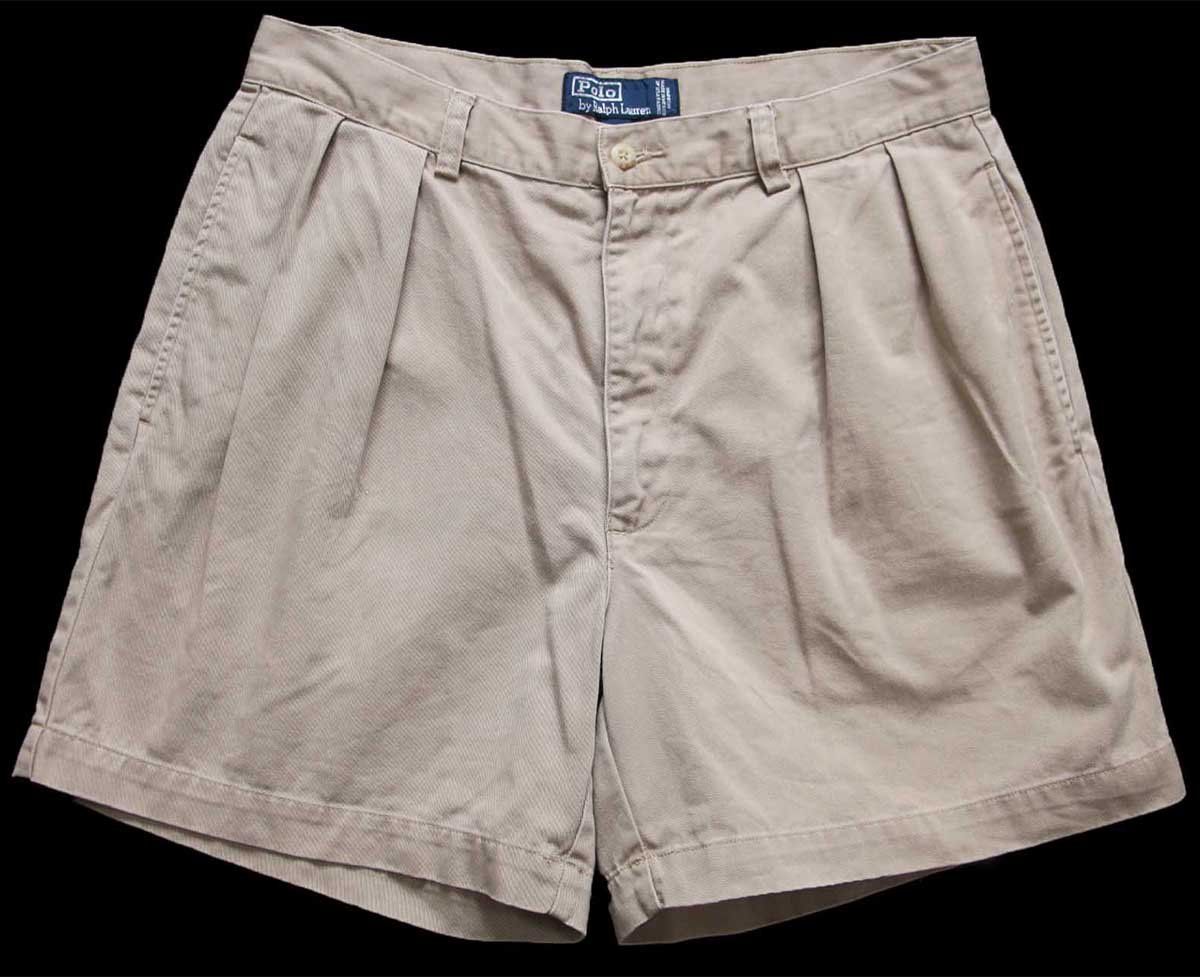 90s メキシコ製 ポロ ラルフローレン ANDREW SHORT ツータック コットン チノ ショートパンツ ベージュ 33 134 ショーツ