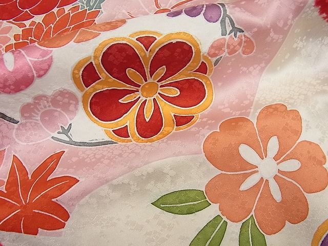 平和屋本店□極上 七五三 女の子 7歳 祝着 絞り 花鳥文 逸品4s292  