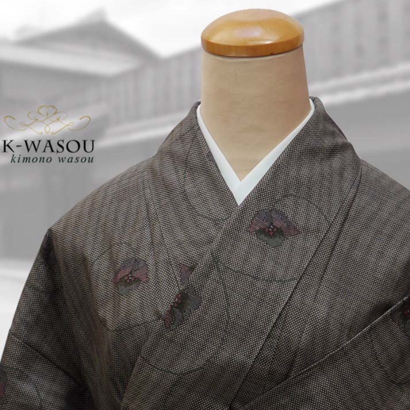 本場大島紬 大島つむぎ 経緯絣 縞柄 未着品本場大島泥染め よろけ縞に花柄 9マルキ