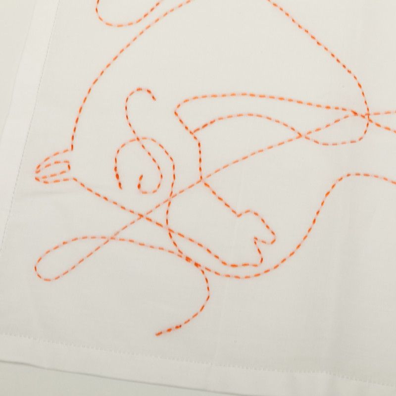 エルメス Coup de Fouet 馬 刺繍 モチーフ ホワイト オレンジ コットン レディース HERMES 1-0229421