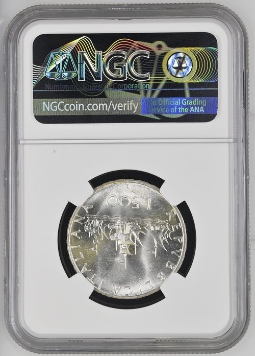 1967年 イタリア共和国 500リラ銀貨 NGC MS65